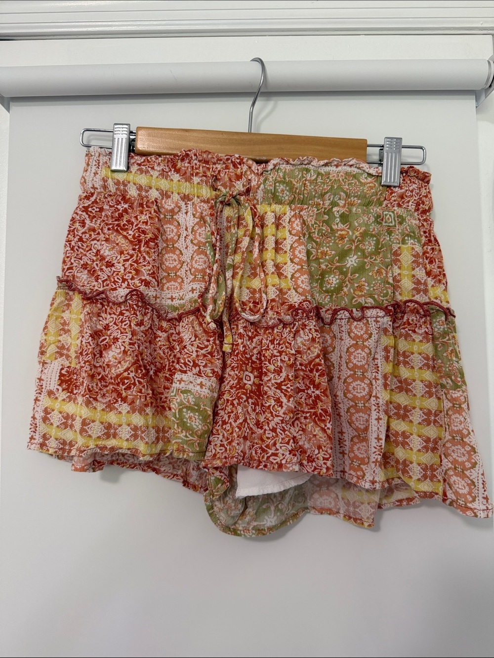 Altar’d State Ruffle Mini Skort in Rust, Green & Yellow